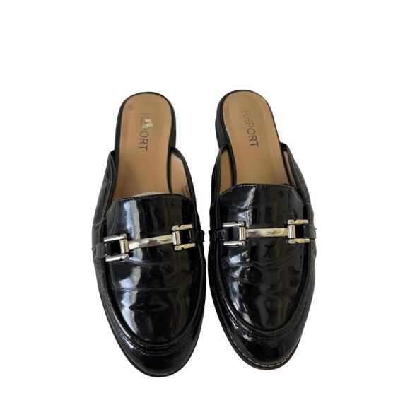 REPORT Quade Women’s Black Patent Leather Mule Loafers Size 8 Slip-On Flats - Picture 2 of 11